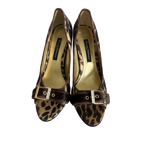 BEVERLY FELDMAN Animal Print Peeptoe Heels Sz 8.5 - Picture 2 of 5